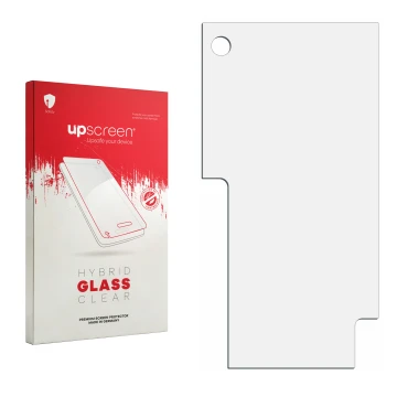 Front side of a product packaging with the brand logo upscreen. Next to it is the corresponding screen protector.