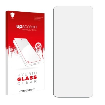 Front side of a product packaging with the brand logo upscreen. Next to it is the corresponding screen protector.