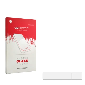 Front side of a product packaging with the brand logo upscreen. Next to it is the corresponding screen protector.
