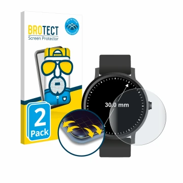 Front side of a product packaging with the brand logo BROTECT. Next to it is the device Watches (Circular, ø: 30 mm) shown wit