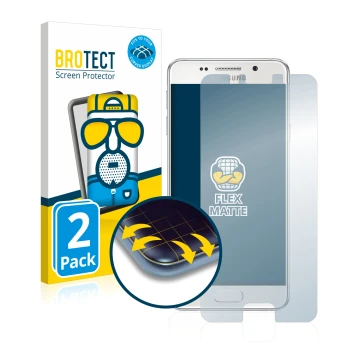 Front side of a product packaging with the brand logo BROTECT. Next to it is the device Samsung Galaxy A3 2016 shown with the 