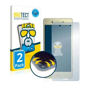 Front side of a product packaging with the brand logo BROTECT. Next to it is the device Sony Xperia X shown with the correspon