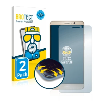 Front side of a product packaging with the brand logo BROTECT. Next to it is the device Huawei Mate 9 shown with the correspon