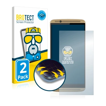 Front side of a product packaging with the brand logo BROTECT. Next to it is the device ZTE Axon 7 shown with the correspondin