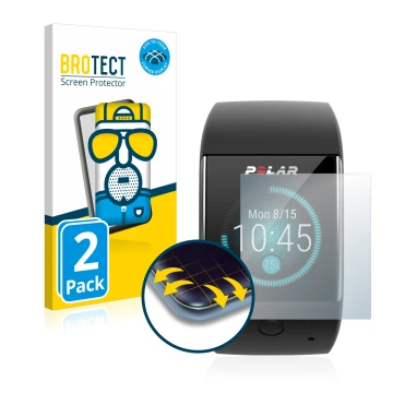 Front side of a product packaging with the brand logo BROTECT. Next to it is the device Polar M600 shown with the correspondin