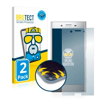 Front side of a product packaging with the brand logo BROTECT. Next to it is the device Sony Xperia XZ Premium shown with the 