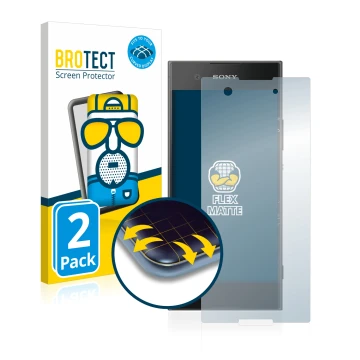 Front side of a product packaging with the brand logo BROTECT. Next to it is the device Sony Xperia XA1 shown with the corresp