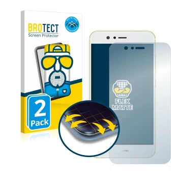 Front side of a product packaging with the brand logo BROTECT. Next to it is the device Huawei Nova 2 shown with the correspon