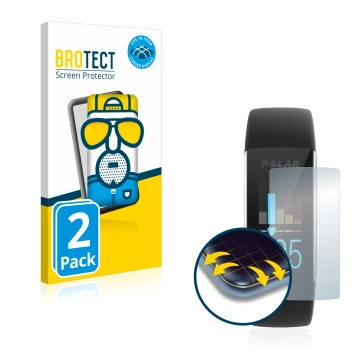Front side of a product packaging with the brand logo BROTECT. Next to it is the device Polar A370 shown with the correspondin