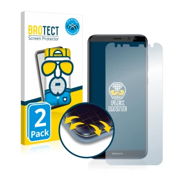 Front side of a product packaging with the brand logo BROTECT. Next to it is the device Huawei Mate 10 Lite shown with the cor
