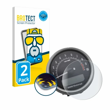 Front side of a product packaging with the brand logo BROTECT. Next to it is the device BMW R NineT Scrambler 2016-2019 Speedo