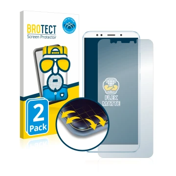 Front side of a product packaging with the brand logo BROTECT. Next to it is the device Xiaomi Redmi 5 Plus shown with the cor