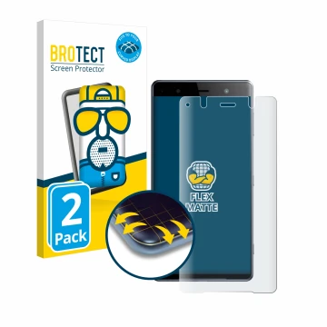 Front side of a product packaging with the brand logo BROTECT. Next to it is the device Sony Xperia XZ2 Premium shown with the