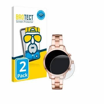 Front side of a product packaging with the brand logo BROTECT. Next to it is the device Michael Kors Access Runway (41 mm) sho