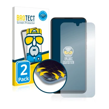 Front side of a product packaging with the brand logo BROTECT. Next to it is the device Huawei P smart 2019 shown with the cor