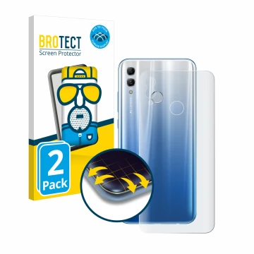 Front side of a product packaging with the brand logo BROTECT. Next to it is the device Honor 10 Lite (Back) shown with the co