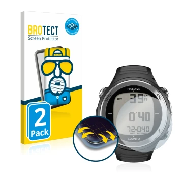 Front side of a product packaging with the brand logo BROTECT. Next to it is the device Suunto D4F shown with the correspondin