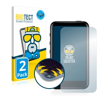 Front side of a product packaging with the brand logo BROTECT. Next to it is the device FiiO M6 shown with the corresponding s