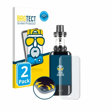 Front side of a product packaging with the brand logo BROTECT. Next to it is the device Vaporesso Luxe shown with the correspo
