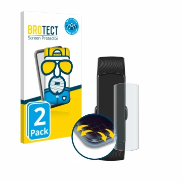 Front side of a product packaging with the brand logo BROTECT. Next to it is the device Honor Band 5 shown with the correspond