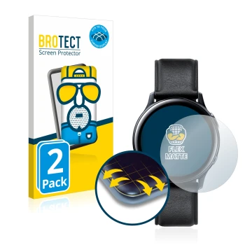Front side of a product packaging with the brand logo BROTECT. Next to it is the device Samsung Galaxy Watch Active 2 (40mm) s