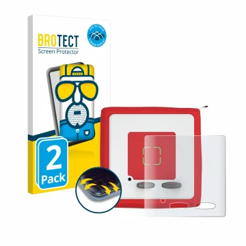 Front side of a product packaging with the brand logo BROTECT. Next to it is the device Tonies Toniebox shown with the corresp