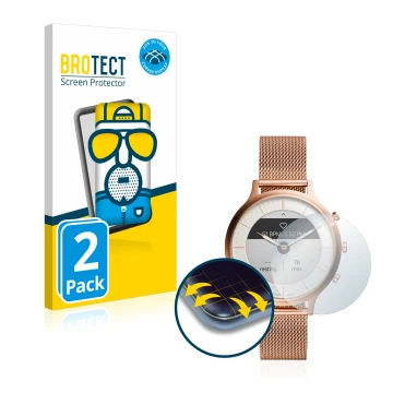 Front side of a product packaging with the brand logo BROTECT. Next to it is the device Fossil Charter HR shown with the corre