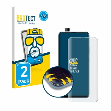 Front side of a product packaging with the brand logo BROTECT. Next to it is the device Huawei P smart Pro 2019 shown with the