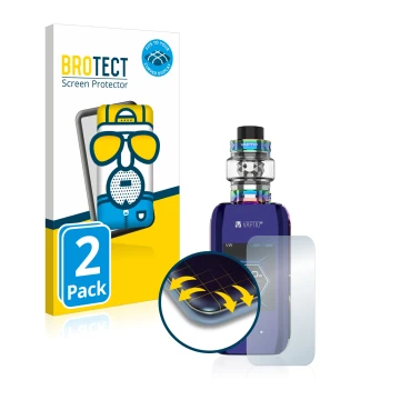 Front side of a product packaging with the brand logo BROTECT. Next to it is the device Vaptio X-Hubble shown with the corresp