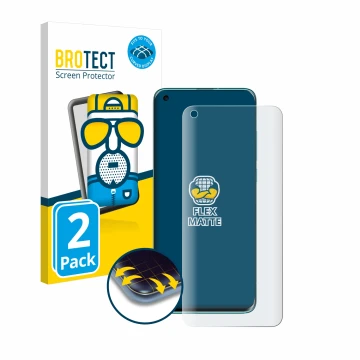 Front side of a product packaging with the brand logo BROTECT. Next to it is the device Xiaomi Mi 10 shown with the correspond