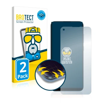 Front side of a product packaging with the brand logo BROTECT. Next to it is the device Samsung Galaxy A11 shown with the corr