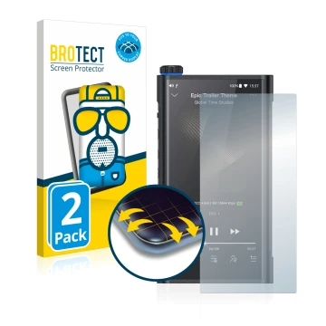 Front side of a product packaging with the brand logo BROTECT. Next to it is the device FiiO M15 shown with the corresponding 