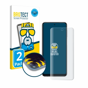 Front side of a product packaging with the brand logo BROTECT. Next to it is the device Xiaomi Redmi Note 9S shown with the co