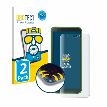 Front side of a product packaging with the brand logo BROTECT. Next to it is the device Blackview BV6300 Pro shown with the co