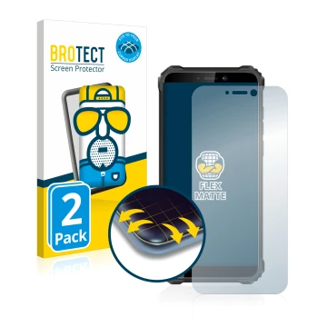 Front side of a product packaging with the brand logo BROTECT. Next to it is the device Oukitel WP5 Pro shown with the corresp