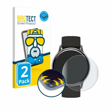 Front side of a product packaging with the brand logo BROTECT. Next to it is the device Umidigi Uwatch 2S shown with the corre