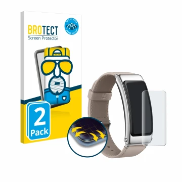 Front side of a product packaging with the brand logo BROTECT. Next to it is the device Huawei TalkBand B6 shown with the corr