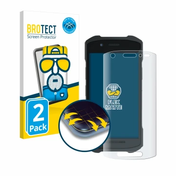 Front side of a product packaging with the brand logo BROTECT. Next to it is the device Zebra TC21 shown with the correspondin