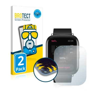 Front side of a product packaging with the brand logo BROTECT. Next to it is the device Zepp E Square shown with the correspon