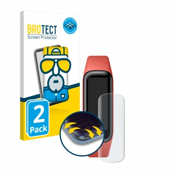 Front side of a product packaging with the brand logo BROTECT. Next to it is the device Samsung Galaxy Fit2 shown with the cor