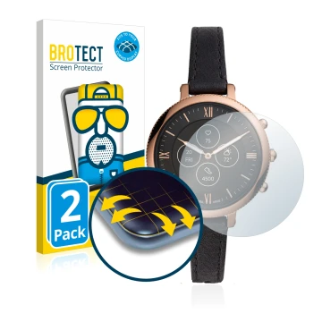 Front side of a product packaging with the brand logo BROTECT. Next to it is the device Fossil Monroe HR shown with the corres