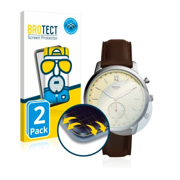 Front side of a product packaging with the brand logo BROTECT. Next to it is the device Fossil Neutra Hybrid HR shown with the