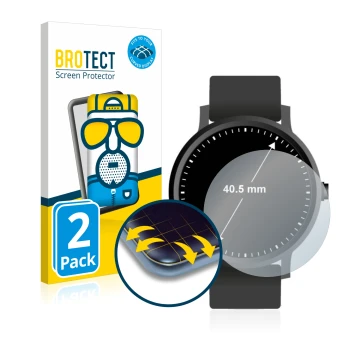 Front side of a product packaging with the brand logo BROTECT. Next to it is the device Watches (Circular, ø: 40.5 mm) shown w