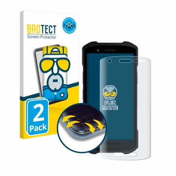 Front side of a product packaging with the brand logo BROTECT. Next to it is the device Zebra TC26 shown with the correspondin