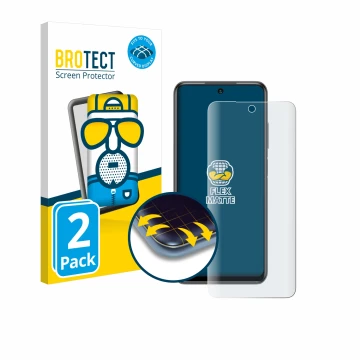 Front side of a product packaging with the brand logo BROTECT. Next to it is the device Xiaomi Redmi Note 10 5G shown with the