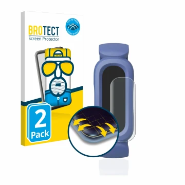 Front side of a product packaging with the brand logo BROTECT. Next to it is the device Fitbit Ace 3 shown with the correspond