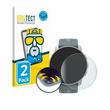 Front side of a product packaging with the brand logo BROTECT. Next to it is the device Suunto 9 Peak shown with the correspon