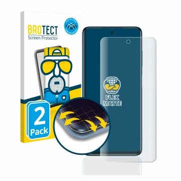 Front side of a product packaging with the brand logo BROTECT. Next to it is the device Xiaomi Poco X3 Pro shown with the corr