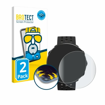 Front side of a product packaging with the brand logo BROTECT. Next to it is the device Polar Vantage M2 shown with the corres