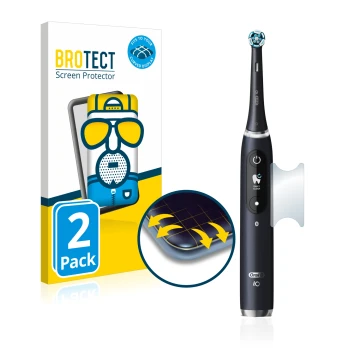 Front side of a product packaging with the brand logo BROTECT. Next to it is the device Oral-B iO 9 shown with the correspondi